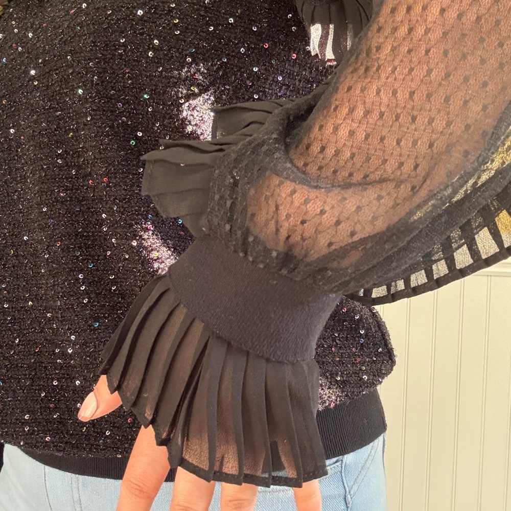 Elegant Black Sheer Ruffle Top - Picture 8 of 8